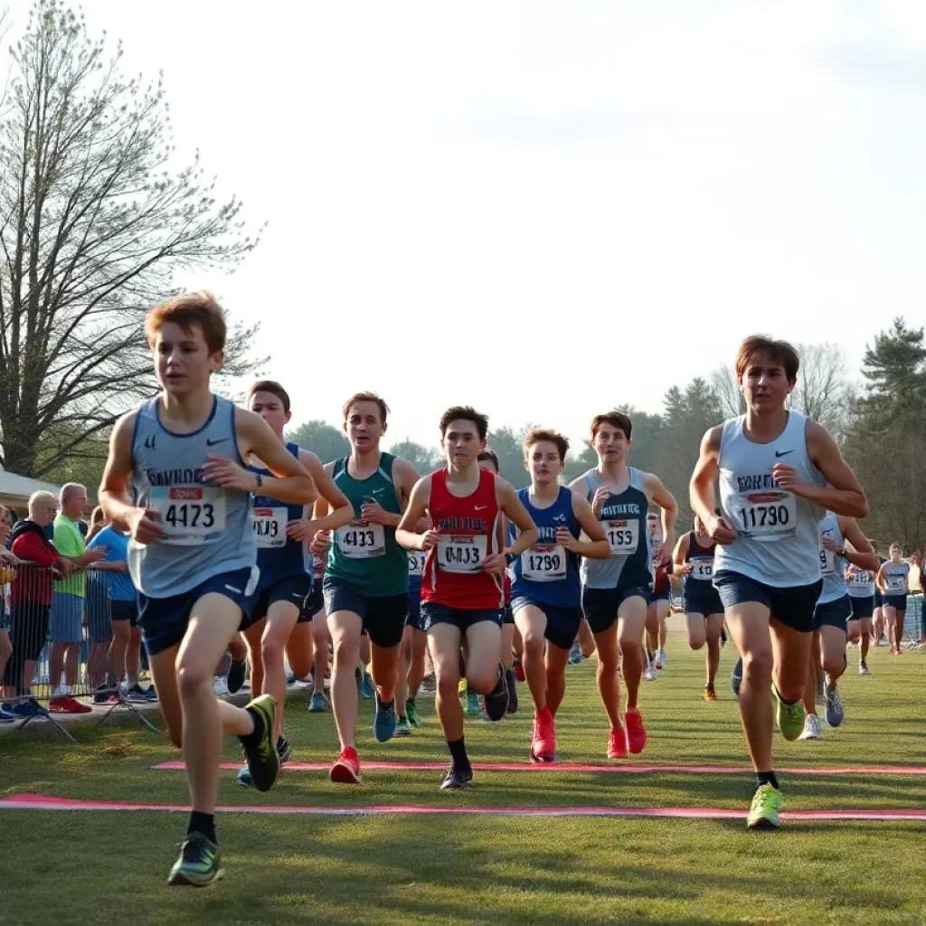 Athletes finishing a high school cross country race