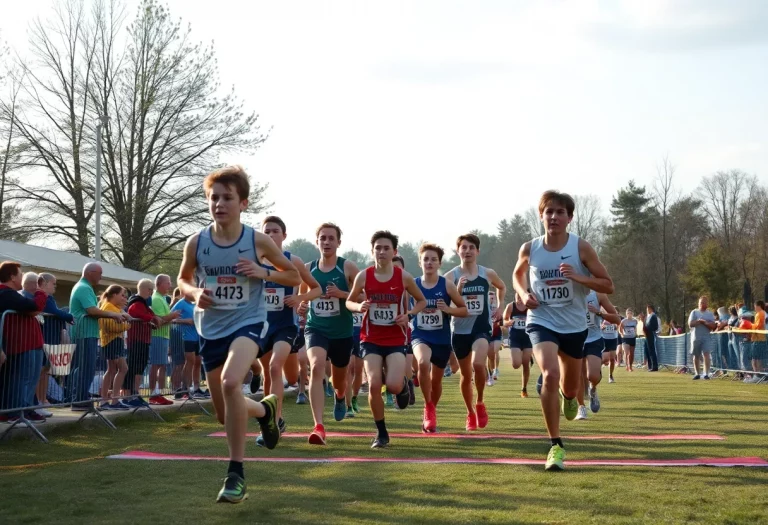 Athletes finishing a high school cross country race