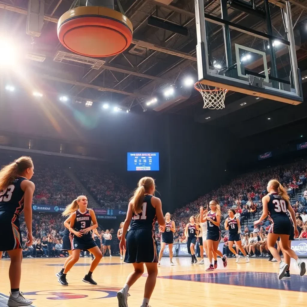 Girls basketball teams competing in the WIAA tournament at Resch Center
