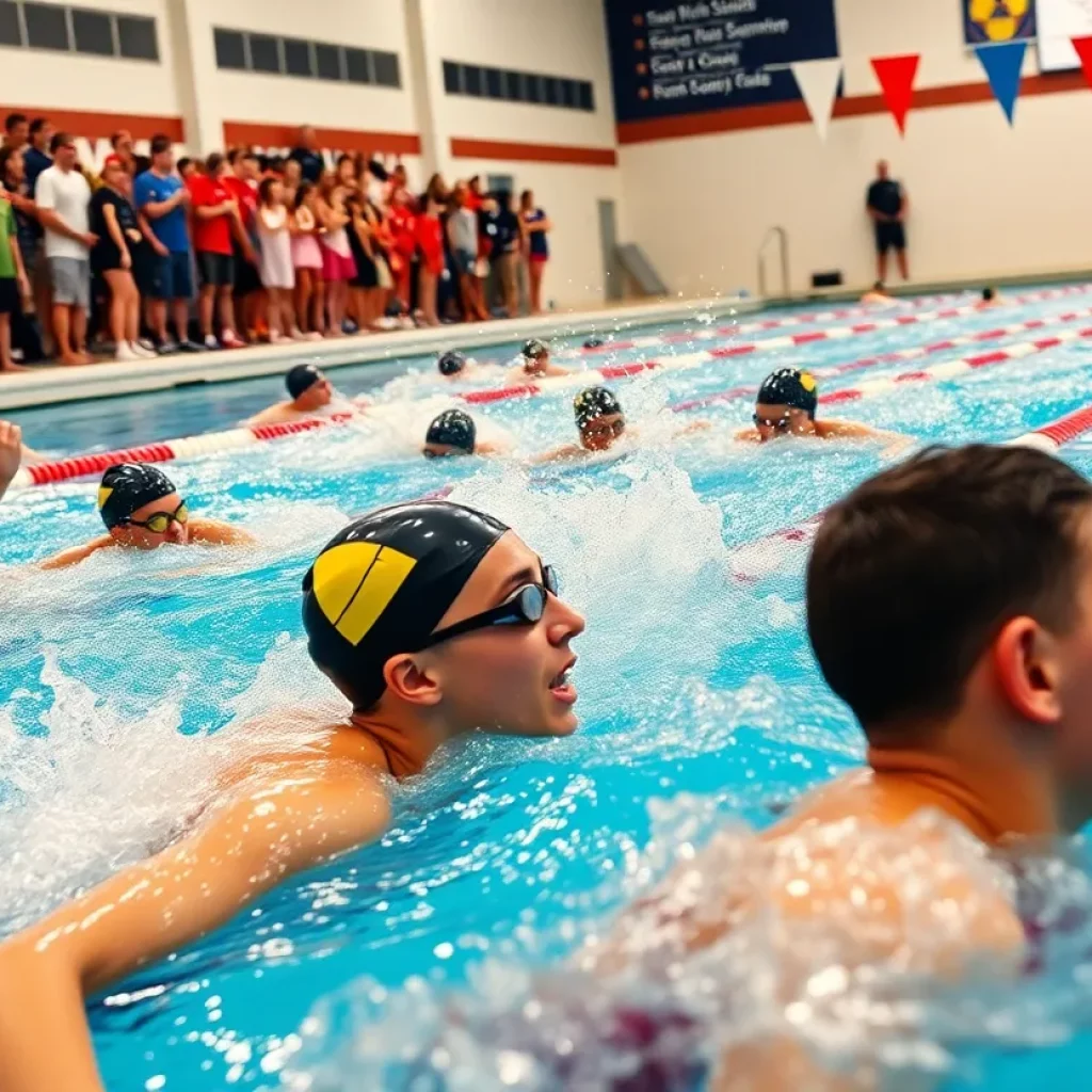 Swimmers competing at a high school swimming meet in Wichita