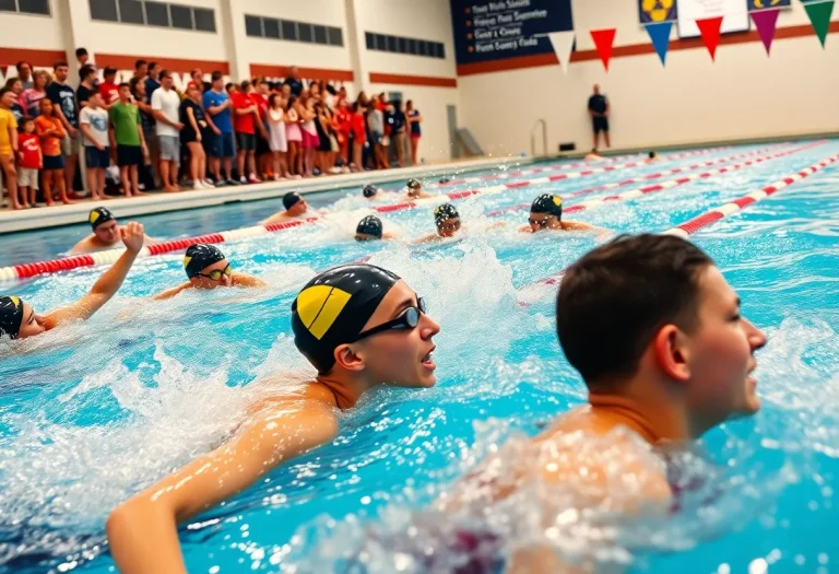 Swimmers competing at a high school swimming meet in Wichita
