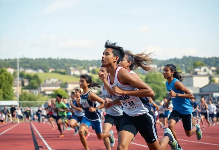 Athletes participating in track and field events at Wind River Icebreaker Meet.