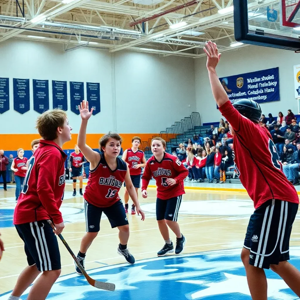 High school athletes competing in basketball and hockey during the winter sports season in Burlington.