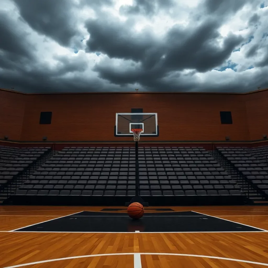 Dramatic basketball scene at Dr. Henry A. Wise Jr. High