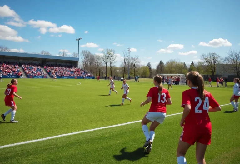 Girls' high school soccer game in Wyoming with players competing