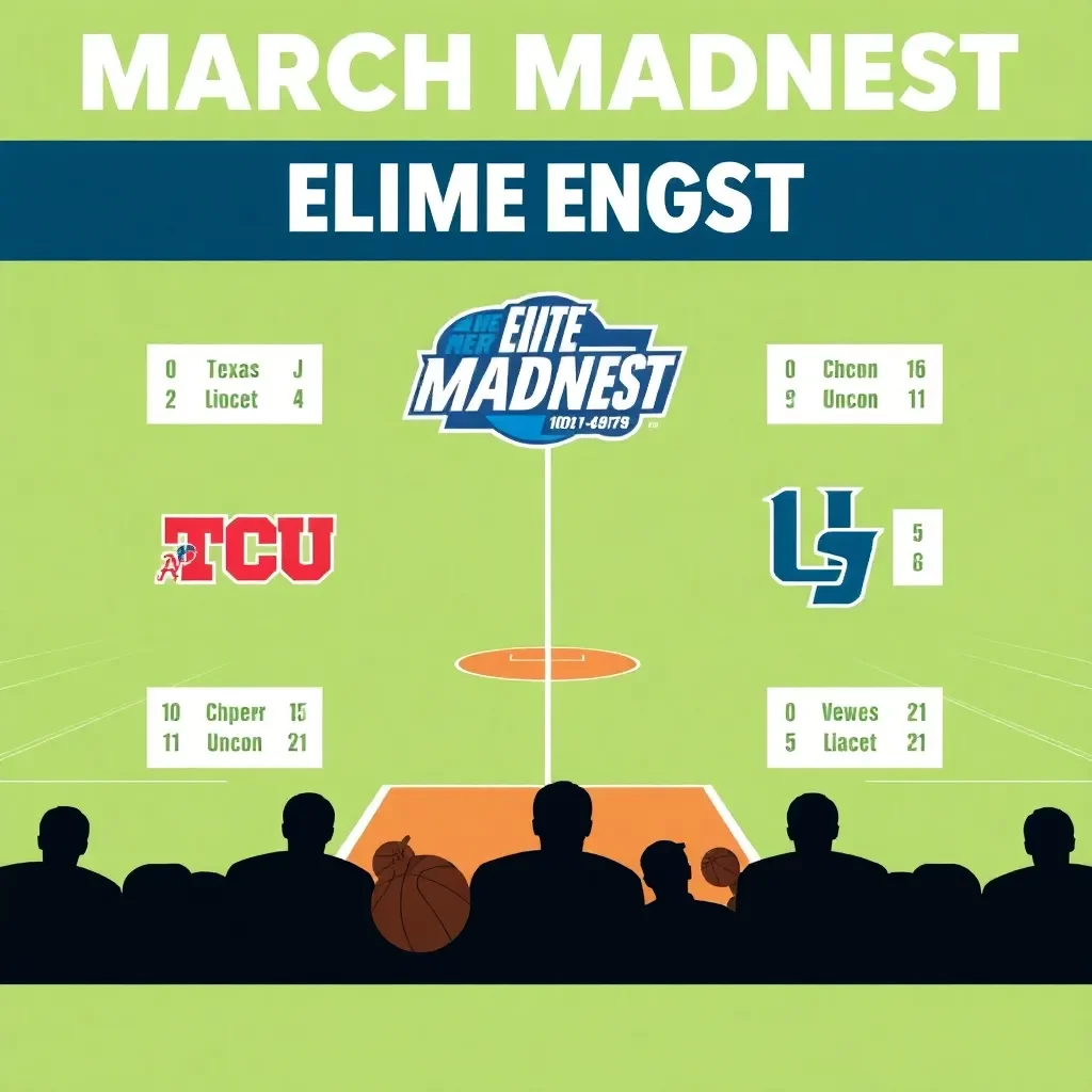 March Madness: Elite Eight Matchups Set to Thrill Fans as TCU Faces Texas and UConn Battles USC