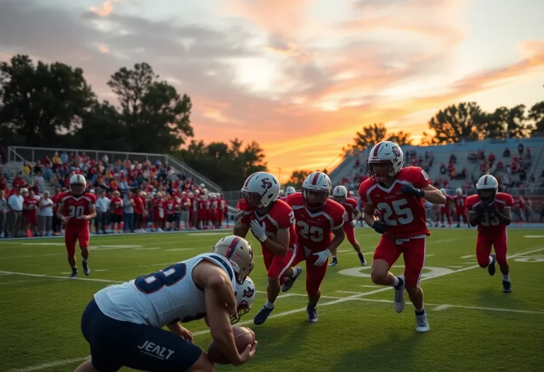 High school football players competing during a game