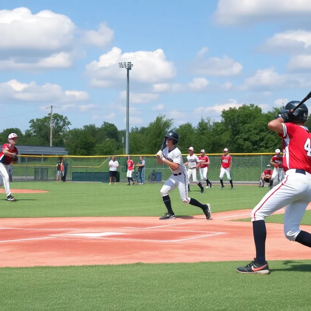 Underclassmen baseball players in action during a high school game in 2025.