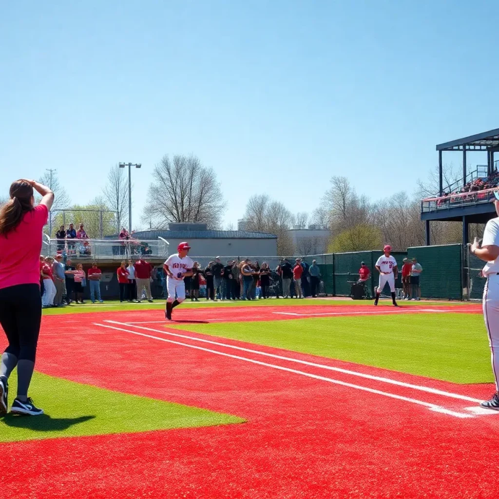 High school softball players in action during a game