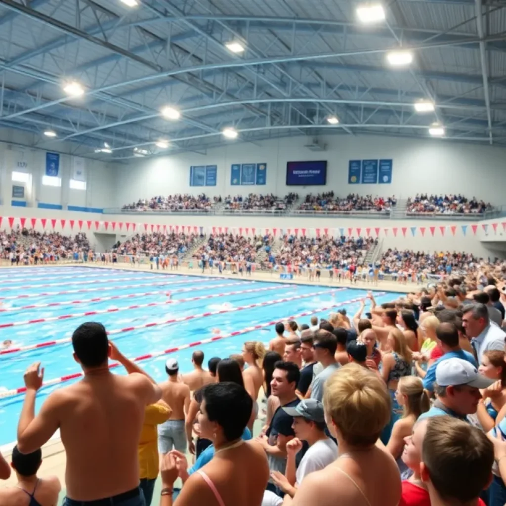 Swimmers competing at the natatorium during the 2025 Swimming World Cup.