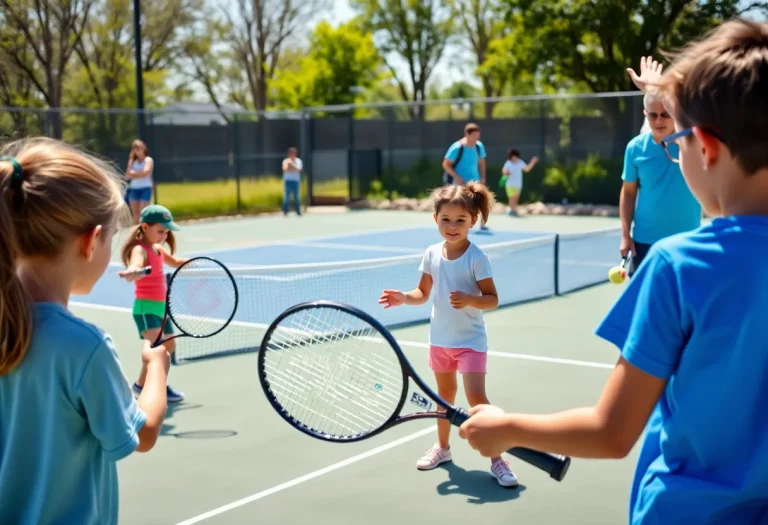Children participating in ACEing Autism tennis session