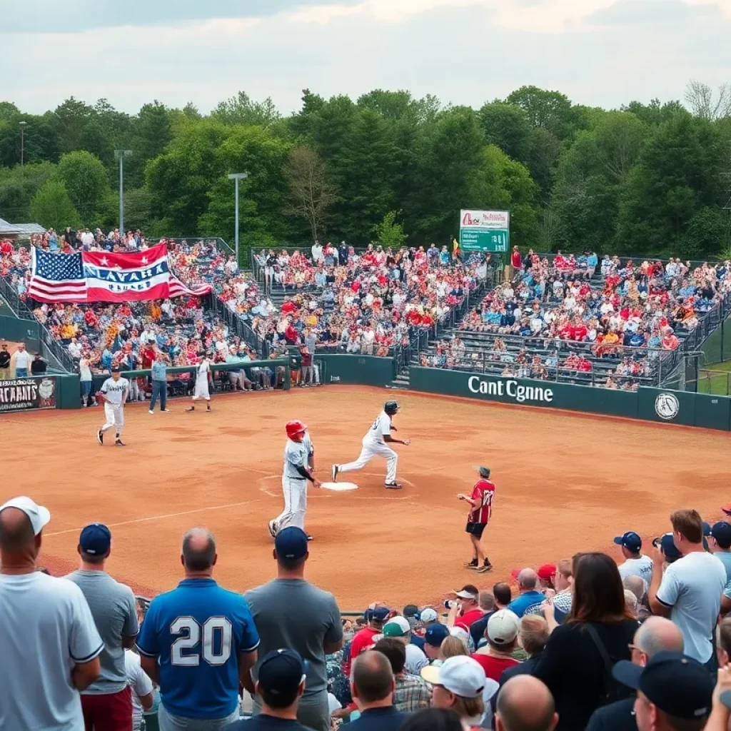 High school baseball players competing during championships in Alabama