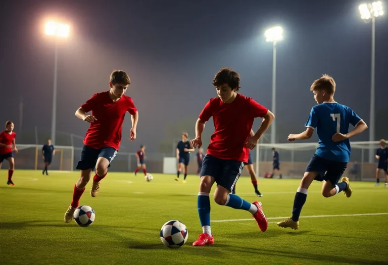 Boys playing soccer during the Alabama high school playoffs