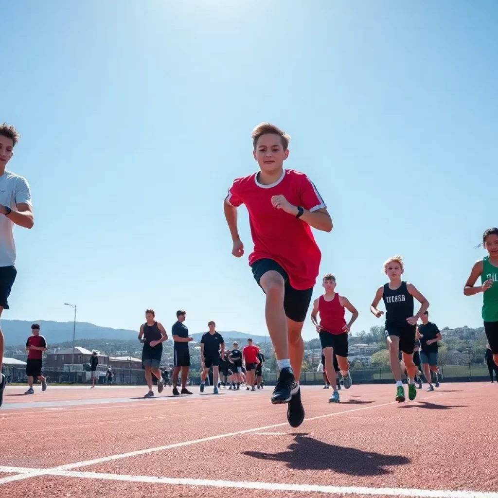 Alpena High School track athletes training on the track