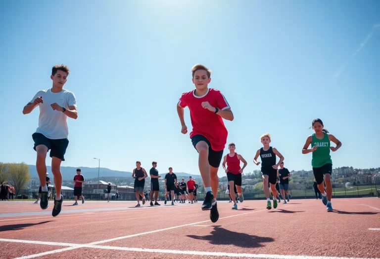 Alpena High School track athletes training on the track