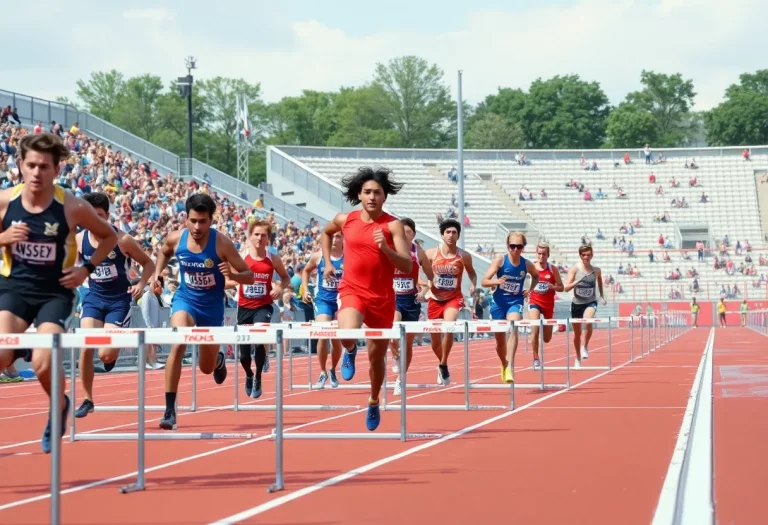 Athletes competing in track and field events at the state meet.