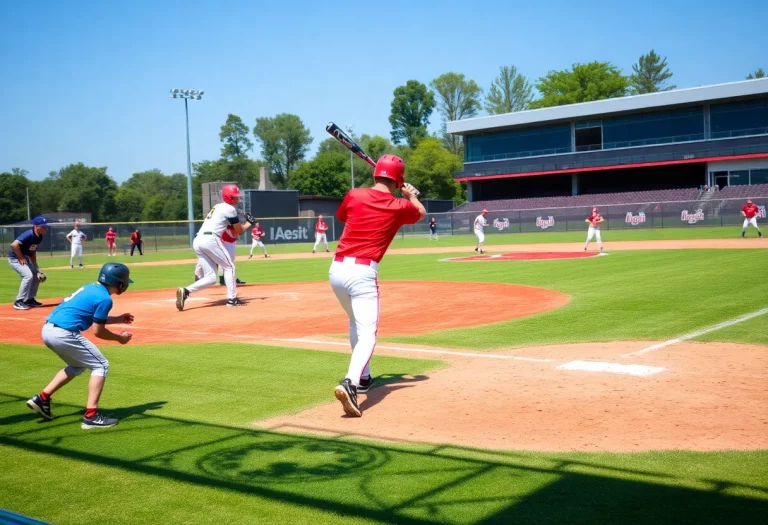 Young baseball players in action on a sunny field during a game.