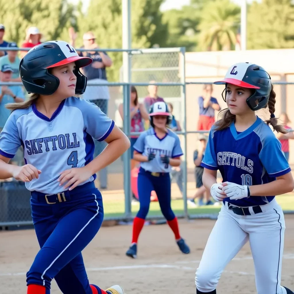 Players in action during a high school softball game in Arizona