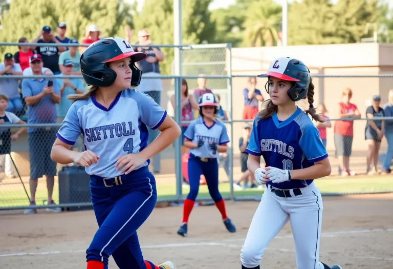 Players in action during a high school softball game in Arizona