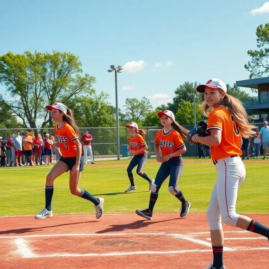 Dynamic softball game in Arizona featuring high school players in action.