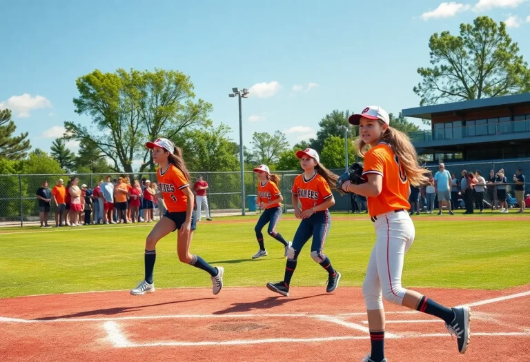 Dynamic softball game in Arizona featuring high school players in action.