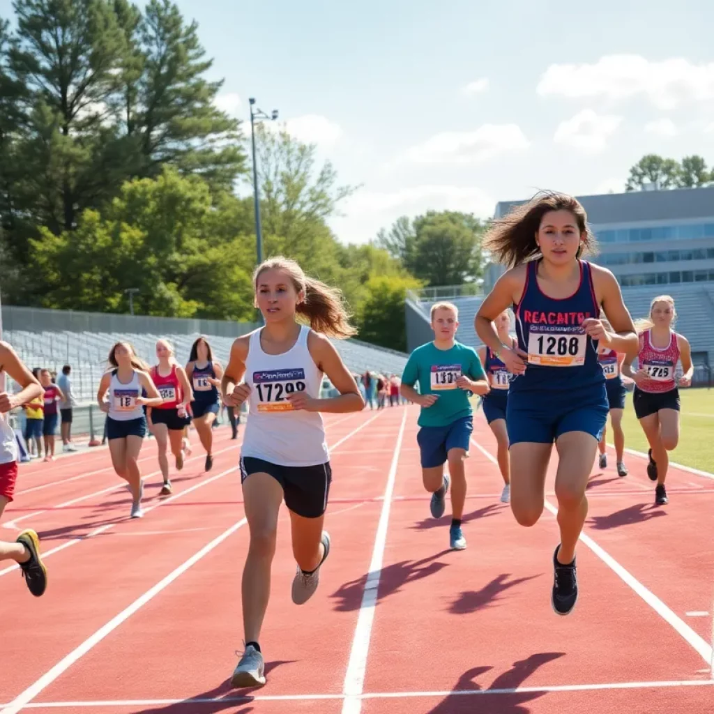 Athletes competing in track and field events.