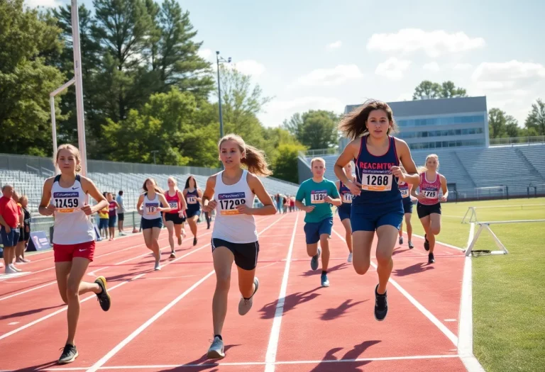 Athletes competing in track and field events.