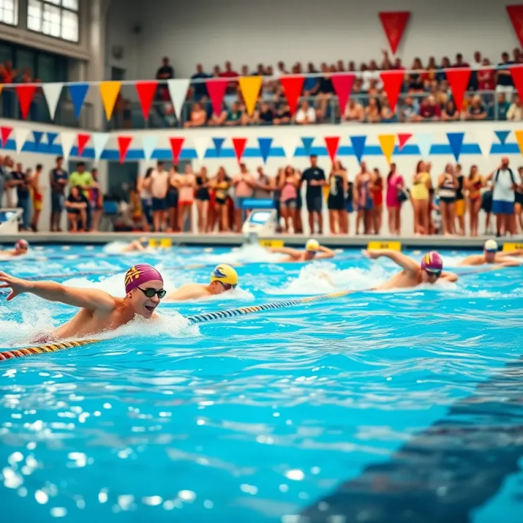 Athletes competing in a swimming race at Athens championships
