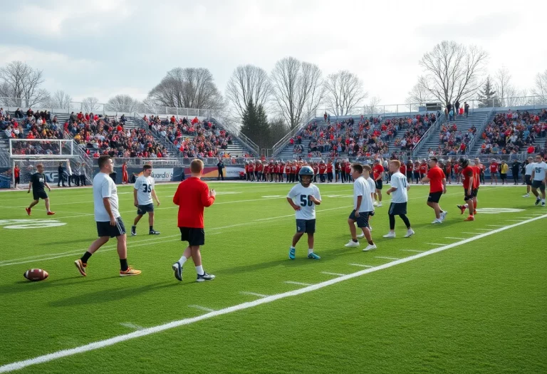 Athletes practicing on a football field for ATI United