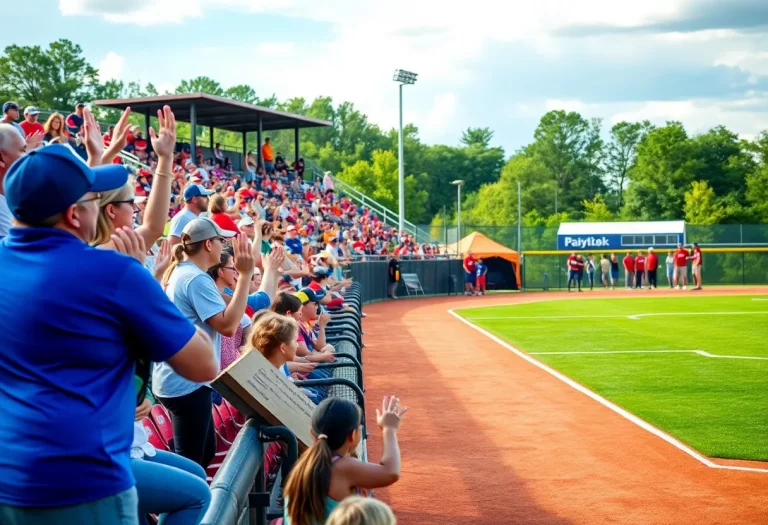 A high school softball game in Baldwin County with fans cheering.