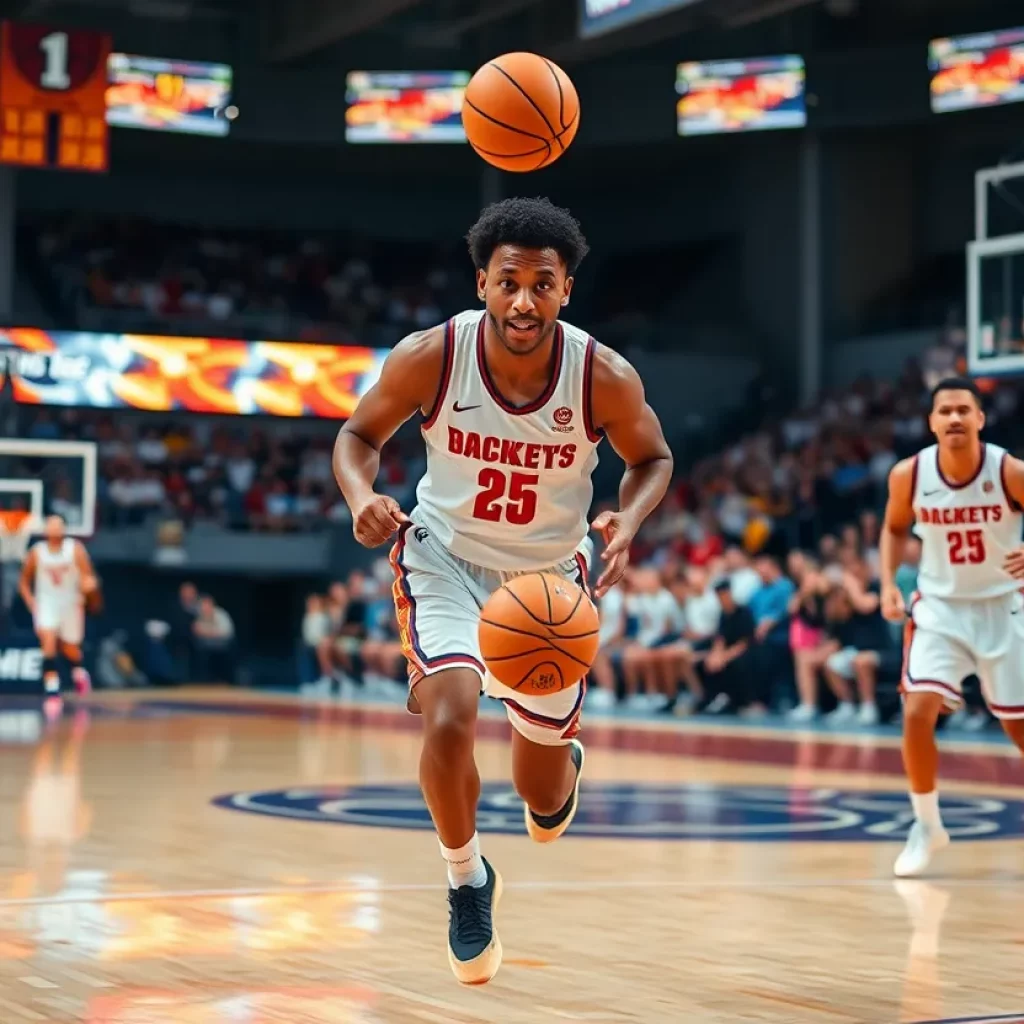 Dynamic basketball scene with players in action