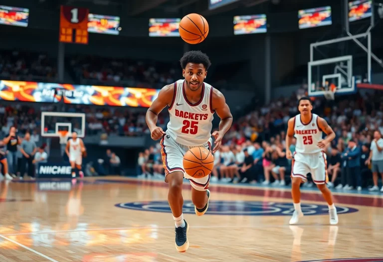 Dynamic basketball scene with players in action