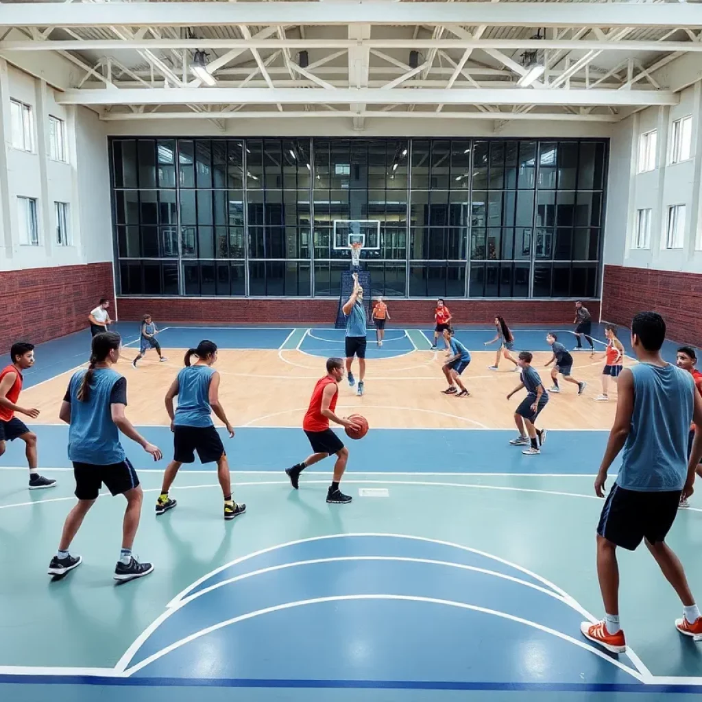 Young athletes training at SPIRE Academy basketball courts