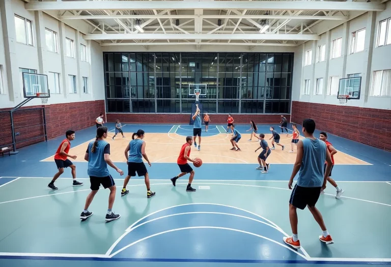 Young athletes training at SPIRE Academy basketball courts