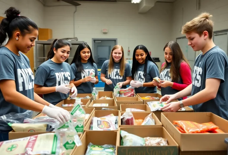 BCLUW High School girls track team packing meals for food banks