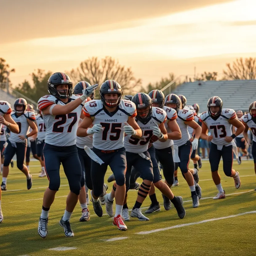 High school football players in action on the field