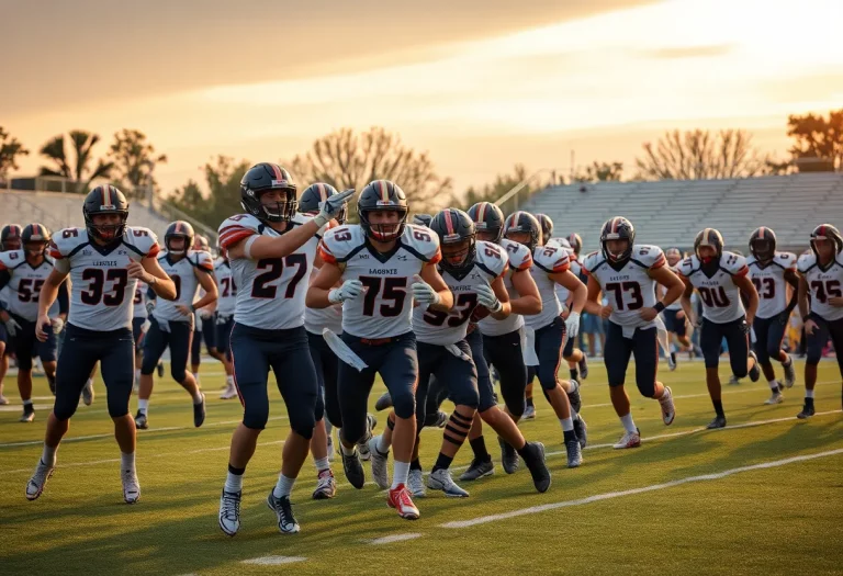 High school football players in action on the field