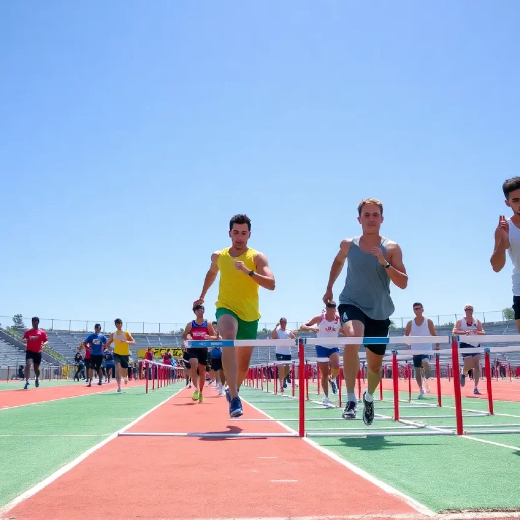 Participants in a lively track and field event showcasing athletic competitions.