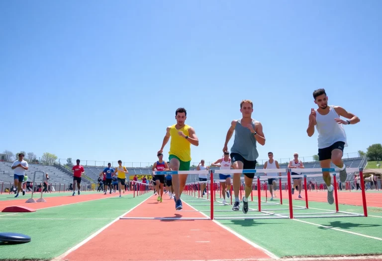 Participants in a lively track and field event showcasing athletic competitions.