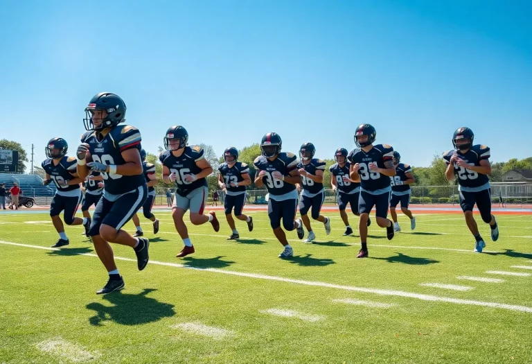 Boonville High School football players practicing on the field