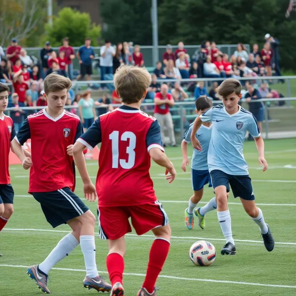 High school boys soccer teams competing in playoffs