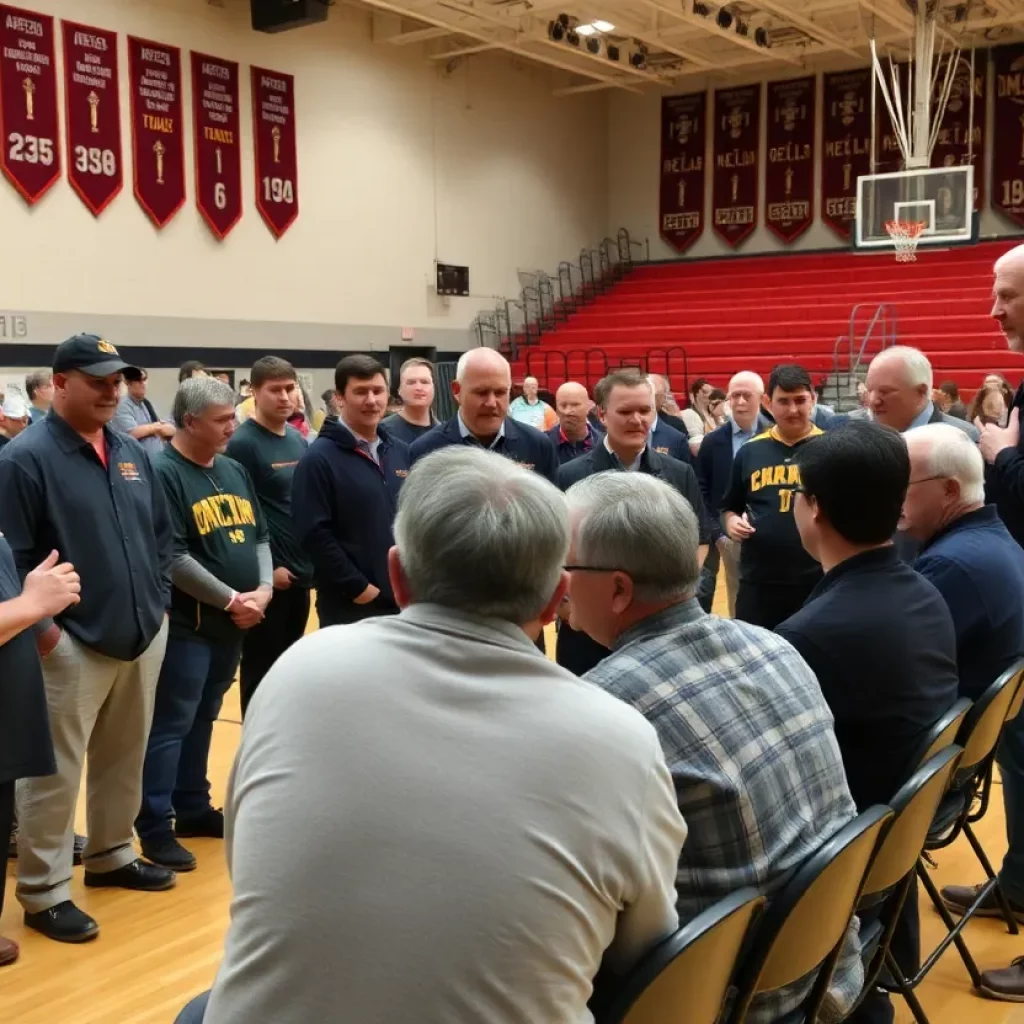 Farewell gathering for a high school basketball coach