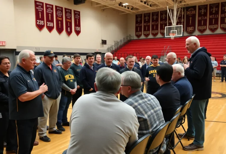 Farewell gathering for a high school basketball coach