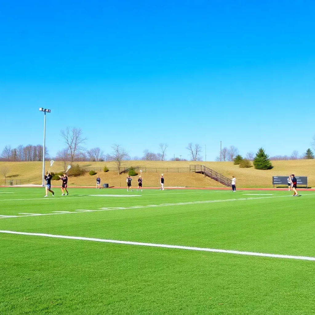 Lacrosse players practicing at Brunswick High School