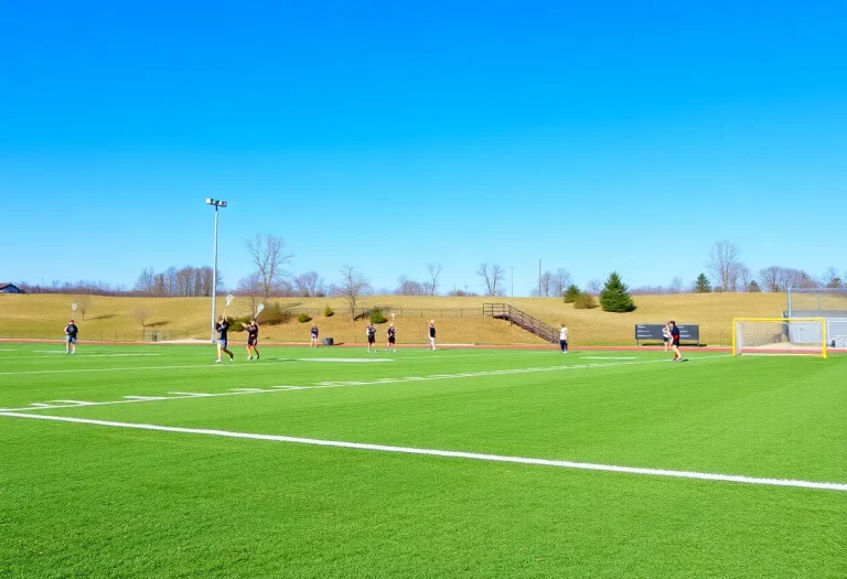 Lacrosse players practicing at Brunswick High School