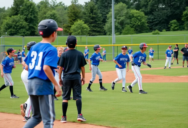 Young athletes playing baseball on a sunny day in Bucks County