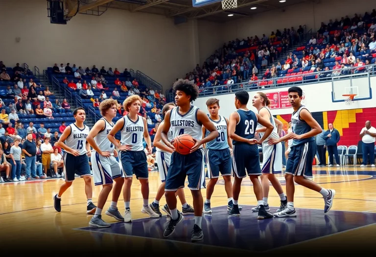 High school basketball players in action on the court