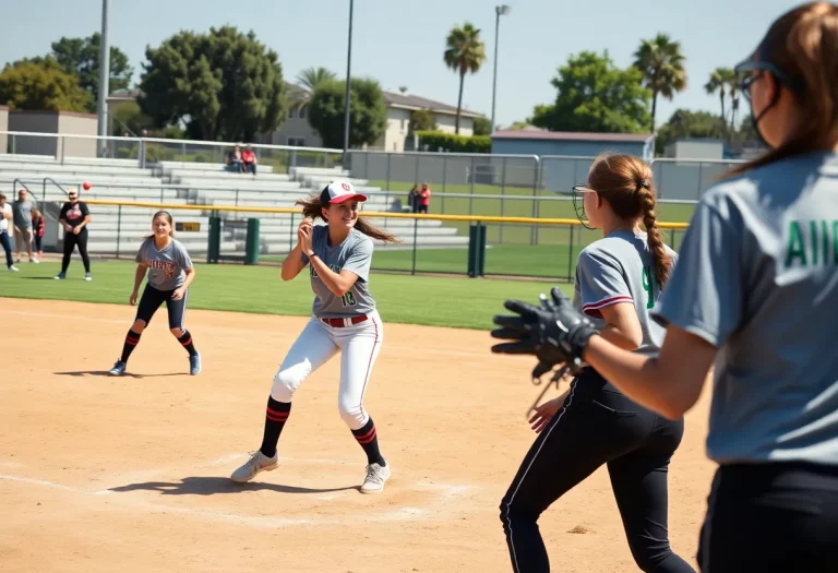 High school softball players competing in California