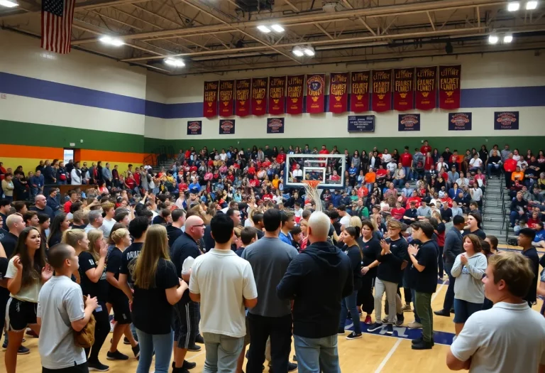 Celebration at Campbell High School gym for the return of basketball coaches