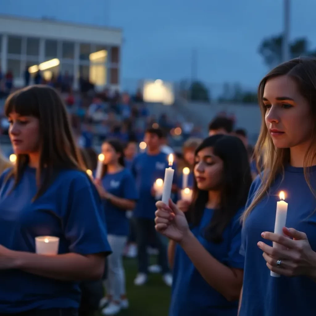Community members holding candles at a vigil for a student at Acalanes High School